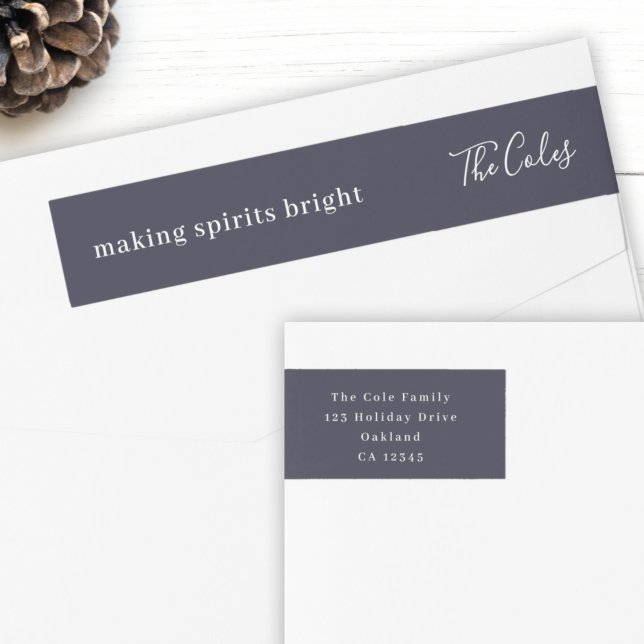 Bande Pour Adresse De Retour Elegant Navy Blue Modern Minimal Adresse de retour (Add cheer to your mail with this minimalist holiday wrap around label)