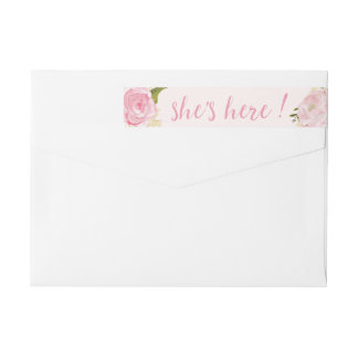 Bande Pour Adresse De Retour Faire-part de naissance rose personnalisé Rose aqu