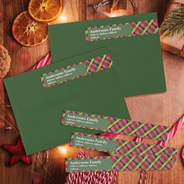 Bande Pour Adresse De Retour Family Christmas Plaid Green (Créateur téléchargé)