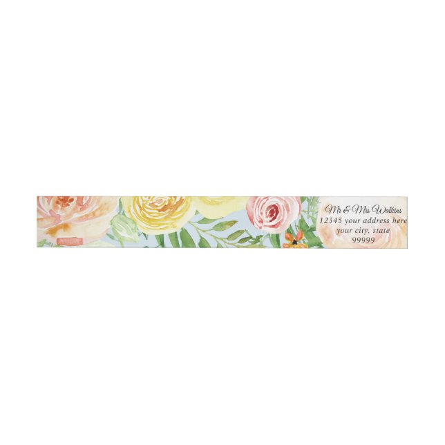 Bande Pour Adresse De Retour Ferme Floral Ciel Bleu, Blush n Roses Jaunes (Individuel)