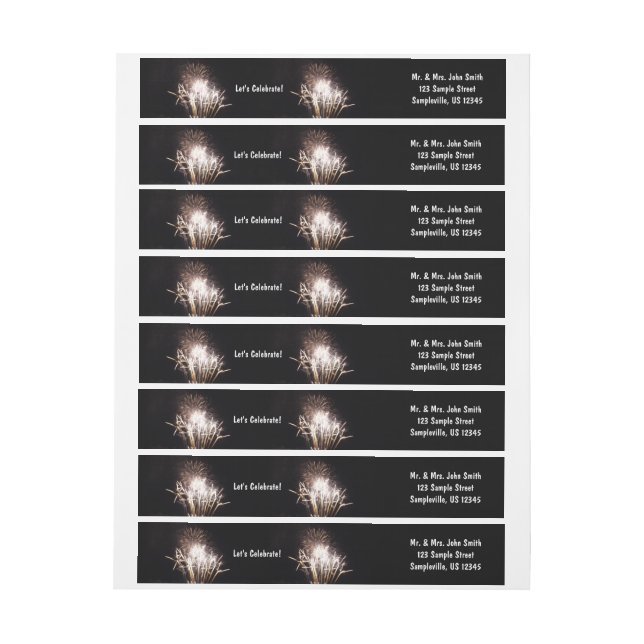 Bande Pour Adresse De Retour Feu d'artifice blanc et or I Fête patriotique (Feuille)