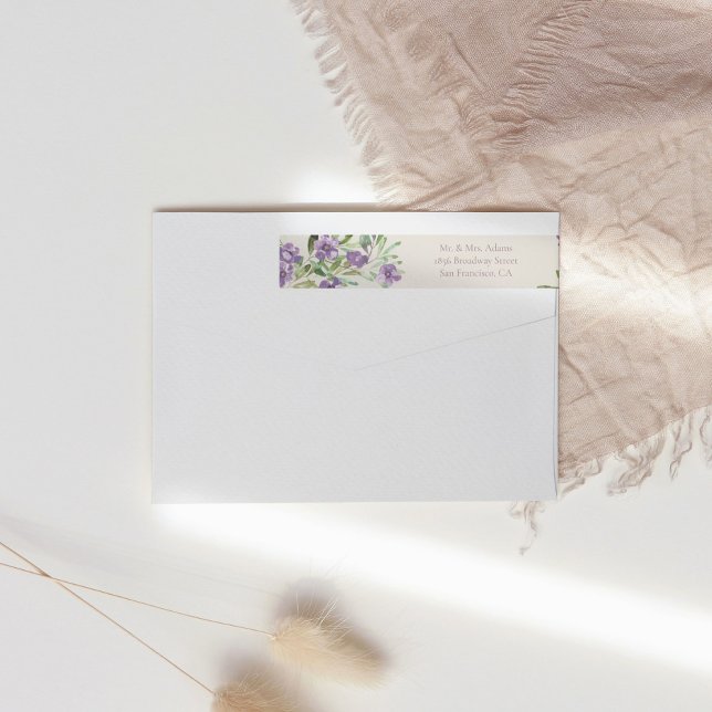 Bande Pour Adresse De Retour Fleurs violettes Romantique Pré-Adressé Retour (Créateur téléchargé)