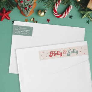 Bande Pour Adresse De Retour Funky Retro les années 70 Holly Jolly Christmas