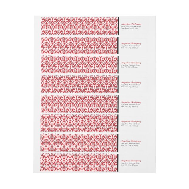 Bande Pour Adresse De Retour Graduation du modèle Damask rouge (Feuille)