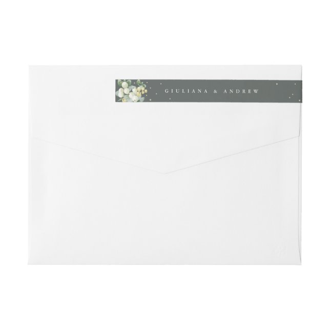 Bande Pour Adresse De Retour Grey Green Snowberry+Eucalyptus Mariage Skinny (Dos)