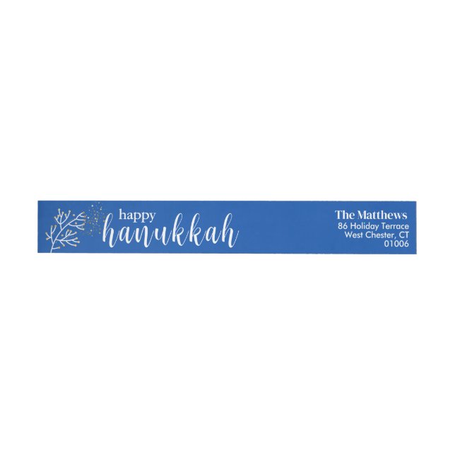 Bande Pour Adresse De Retour Happy Hanoukka Modern Script bleu & blanc (Individuel)