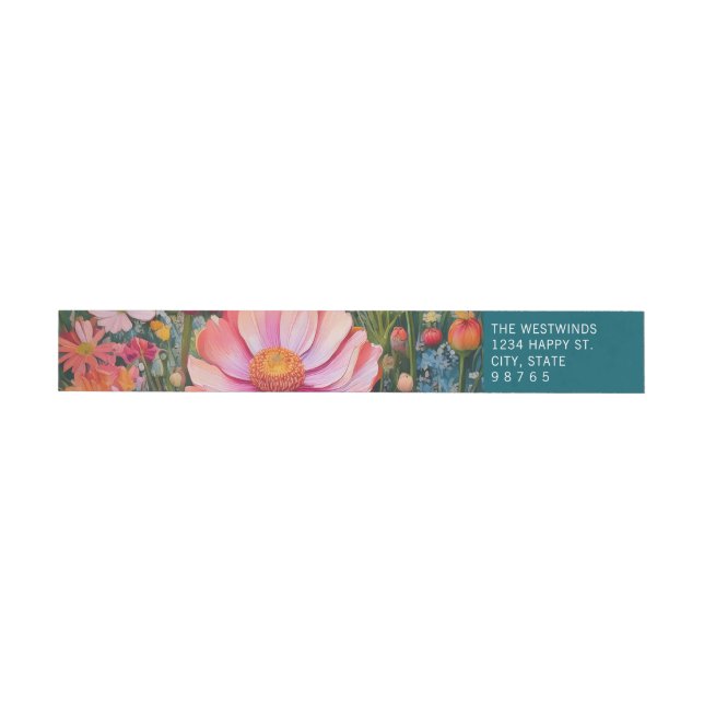 Bande Pour Adresse De Retour Imaginaire Floral Garden Turquoise Adresse de reto (Individuel)