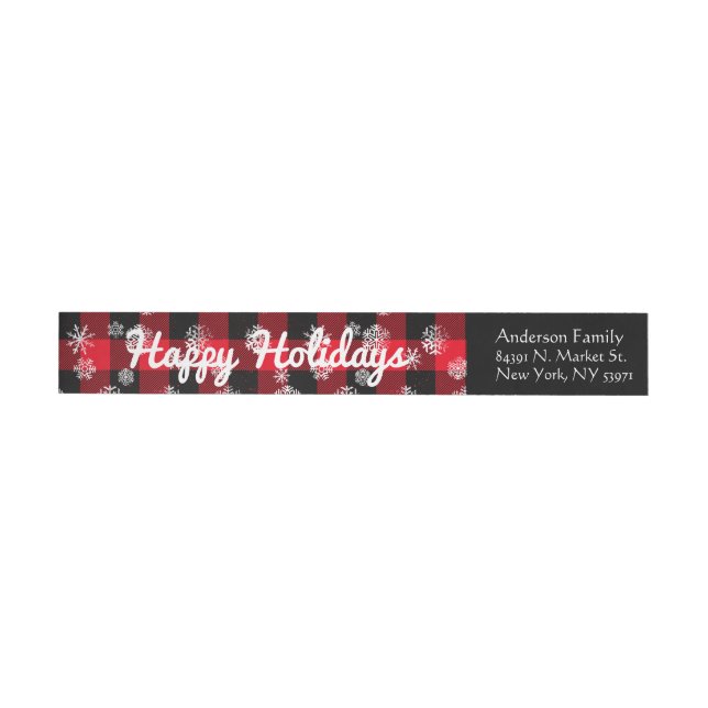 Bande Pour Adresse De Retour Joyeuses fêtes l Snowflakes Red Buffalo Plaid (Individuel)