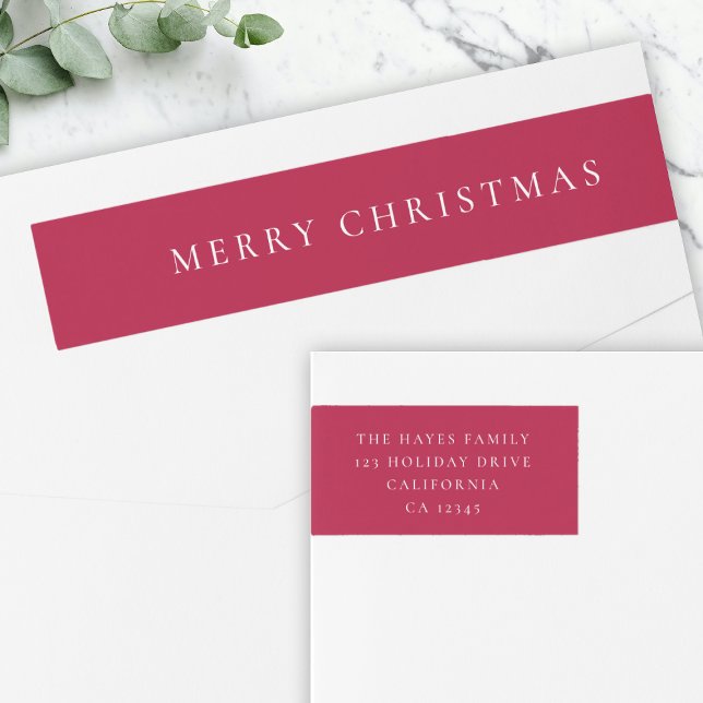Bande Pour Adresse De Retour Joyeux Noël classique Cerise rouge Adresse de reto (Add sophistication with this minimalist Merry Christmas wrap label)