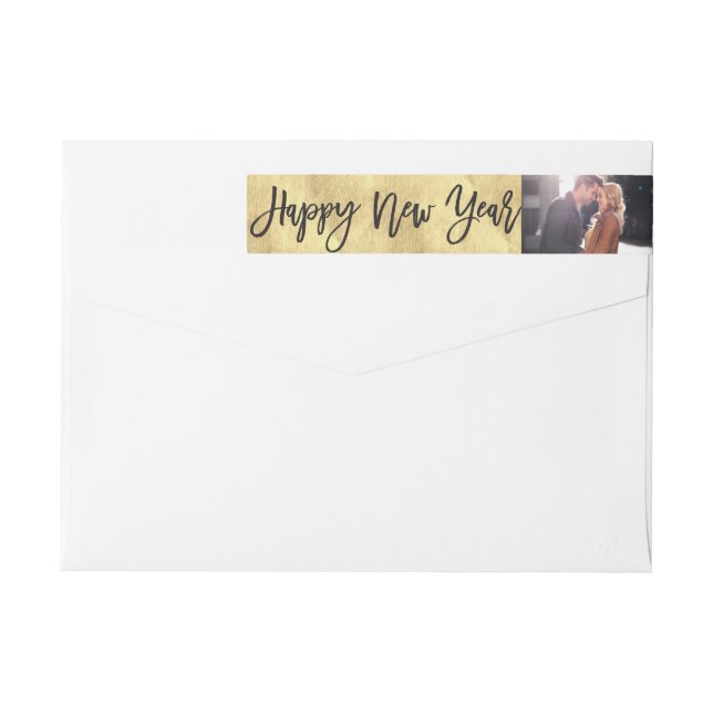 Bande Pour Adresse De Retour Joyeux Nouvel An Brush Script Photo Holiday Adress (Dos)