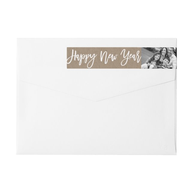 Bande Pour Adresse De Retour Joyeux Nouvel An Brush Script Photo Holiday Adress (Dos)