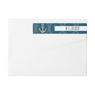 Bande Pour Adresse De Retour Logo de mariage en or à motif d'ancre nautique sur