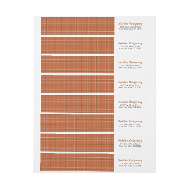 Bande Pour Adresse De Retour Longhorns Plaid Orange Brûlé Envelopper autour du  (Feuille)