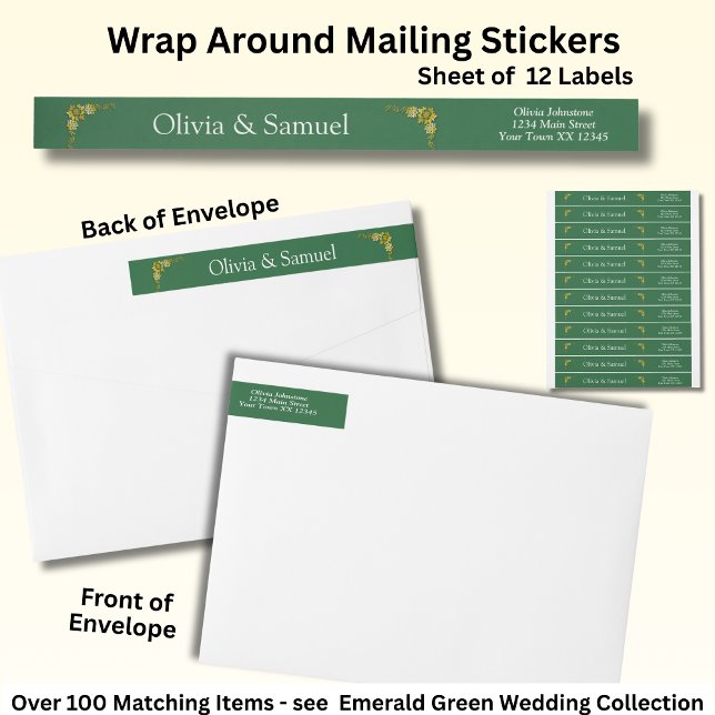 Bande Pour Adresse De Retour Mailing Stickers, Emerald Green & Gold (Créateur téléchargé)