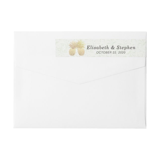 Bande Pour Adresse De Retour Mariage Adresse Gold Foil Ananas Damask Papier (Dos)