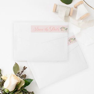 Bande Pour Adresse De Retour Mariage Bohème Fleurs Roses Enregistrez la Date