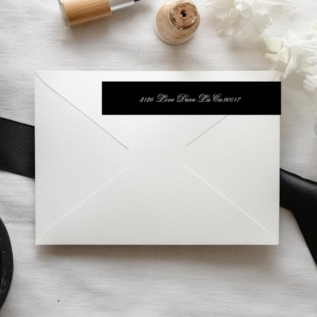 Bande Pour Adresse De Retour Mariage de script officiel noir et blanc Premium (Créateur téléchargé)