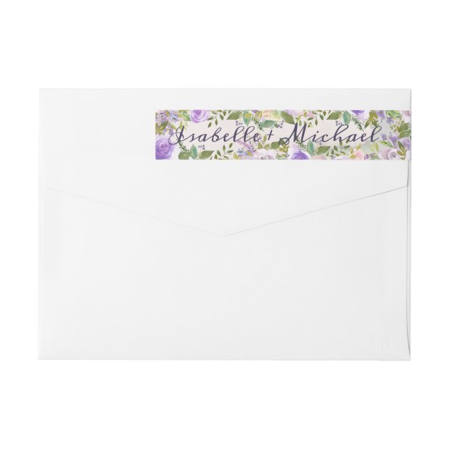 Bande Pour Adresse De Retour Mariage Floral Violet Envelopper autour des Étique (Dos)