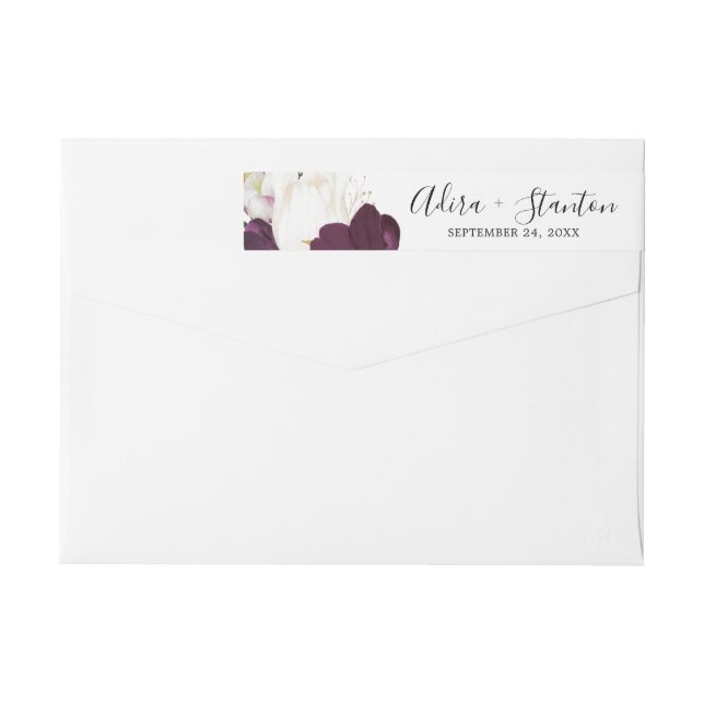 Bande Pour Adresse De Retour Mariage Moody Purple Blooms Envelopper autour du É (Dos)