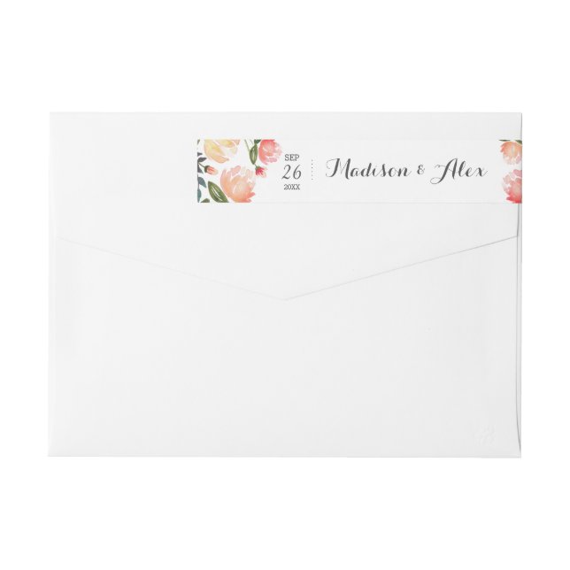 Bande Pour Adresse De Retour Mariage Peach Peonies (Dos)