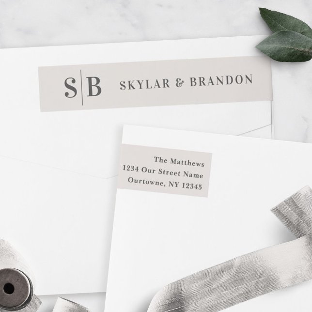 Bande Pour Adresse De Retour Mariage simple couleur solide non blanc Monogrammé (Créateur téléchargé)