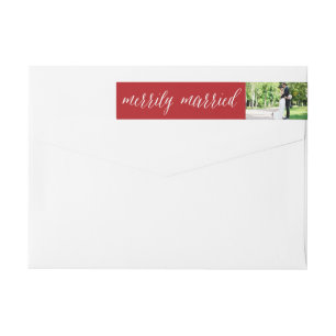 Bande Pour Adresse De Retour Marié Merrily M. Et Mme Première Photo De Noël