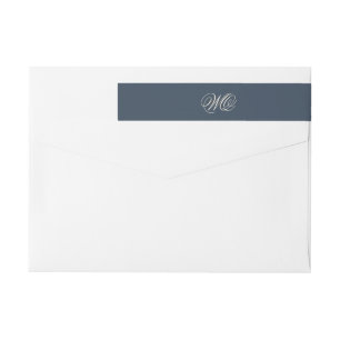 Bande Pour Adresse De Retour Marine Bleu Monogramme Classique Mariage élégant