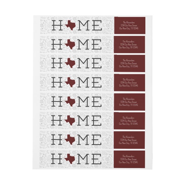 Bande Pour Adresse De Retour Maroon HOME Texas (Feuille)