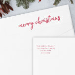Bande Pour Adresse De Retour Merry Christmas | Red Typography Return Address<br><div class="desc">Simple,  stylish "Merry Christmas" wrap around label in deep red modern minimalist typography. Your names and address can easily be personalized for a unique label with a personal touch to pair with our holiday card range in the same design!</div>