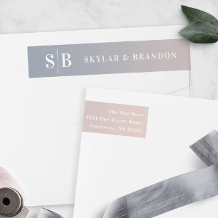 Bande Pour Adresse De Retour Moelleux Ombre Dusty Bleu et Mariage rose Monogram