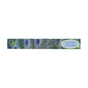 Bande Pour Adresse De Retour Monogramme Or Peacock Feathers Envelopper autour d