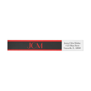 Bande Pour Adresse De Retour Monogramme Rayure rouge / Noir sur Blanc