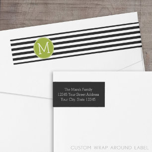 Bande Pour Adresse De Retour Monogramme vert Motif rayé noir et blanc