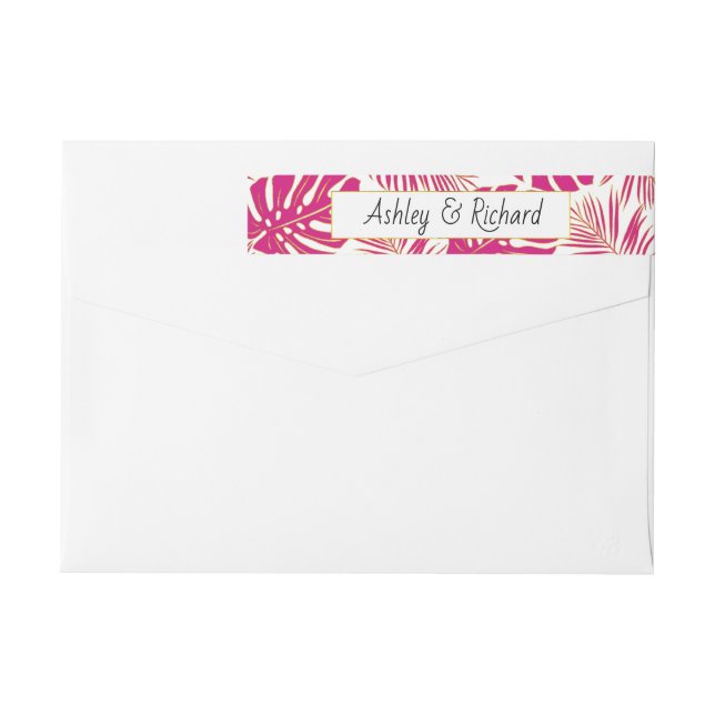 Bande Pour Adresse De Retour Monstère magenta tropicale et palme feuille mariag (Dos)