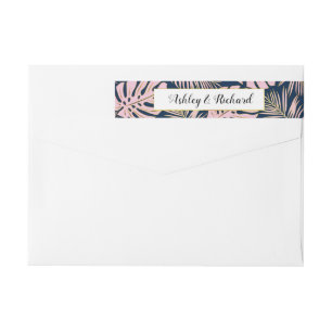 Bande Pour Adresse De Retour Monstère tropicale marine rose, palmier feuille ma