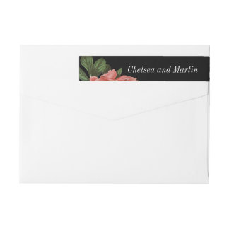 Bande Pour Adresse De Retour Noir | rose floral vintage et blanc
