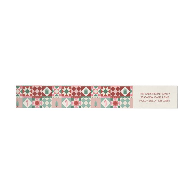 Bande Pour Adresse De Retour Patchwork Noël Rouge, Rose, Vert  (Individuel)