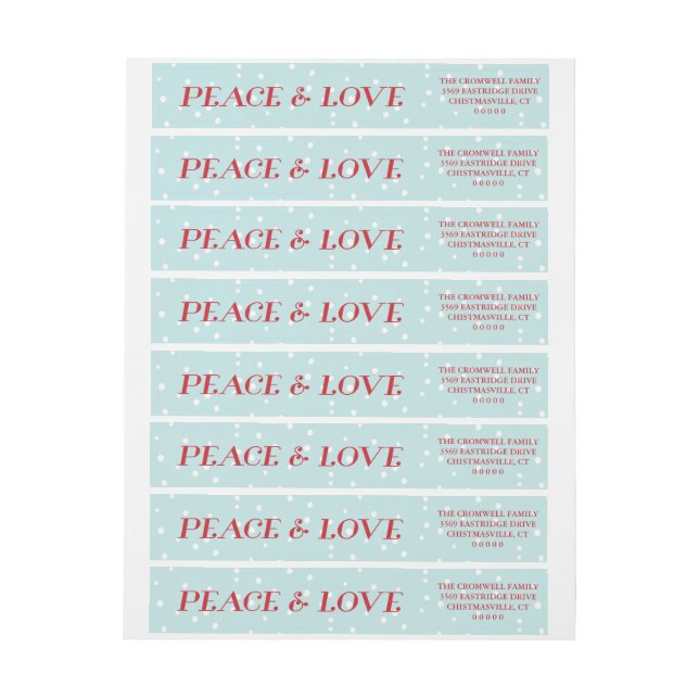 Bande Pour Adresse De Retour Peace & Love Jour des neiges (Feuille)