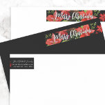 Bande Pour Adresse De Retour Poinsettia Pine Mistletoe Holly Merry Christmas<br><div class="desc">Skinny address label with solive christmas florals and your address. Greeting est editable as well.</div>