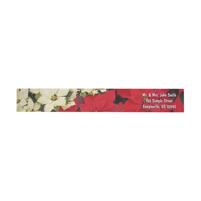 Bande Pour Adresse De Retour Poinsettias blanches et rouges I Holiday Floral (Individuel)