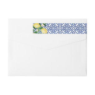 Bande Pour Adresse De Retour Positano Watercolor Lemons italien Blue Tile Party