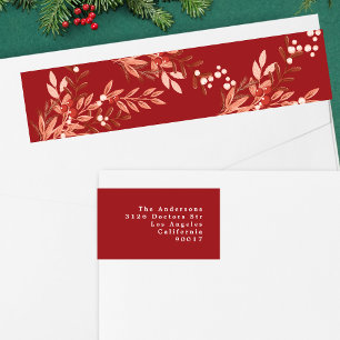Bande Pour Adresse De Retour Red Festive Floral Christmas Retourner l'adresse