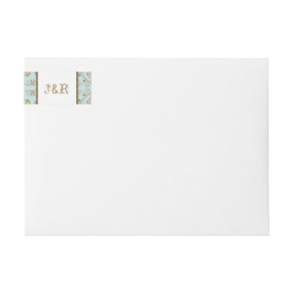 Bande Pour Adresse De Retour Robin Egg Blue et Gold Mariage damassé