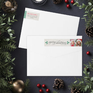 Bande Pour Adresse De Retour Rouge Lin Joyeux Noël Photo