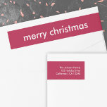 Bande Pour Adresse De Retour Ruby Red | Burgundy Minimalist Address<br><div class="desc">Simple, stylish "merry christmas quote wrap around address with typographiy modern on white on wine maroon background in a minimum scandinavian design style. The label can be easily personalized with your own greeting, return name and address to make a truly bespoke christmas holiday label for the solive season to co-ordinate...</div>