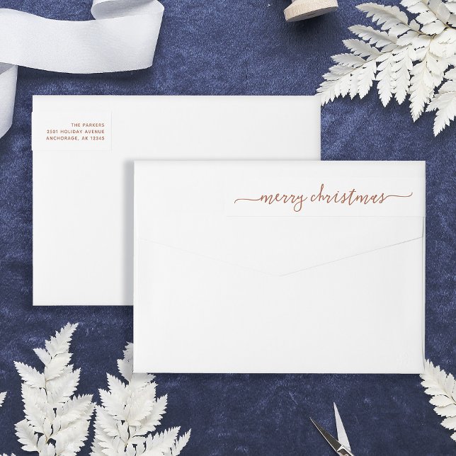 Bande Pour Adresse De Retour Script Boho Terracotta | Joyeux Noël (Stylish and elegant wrap-around return address labels for Christmas)