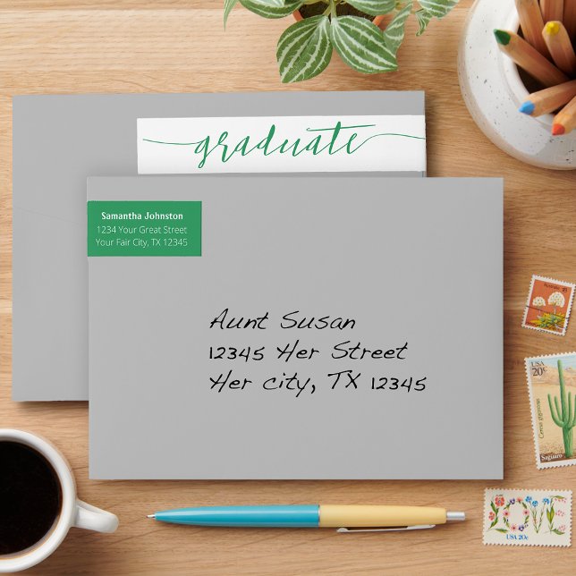 Bande Pour Adresse De Retour Script Diplômé Vert Moderne (Créateur téléchargé)