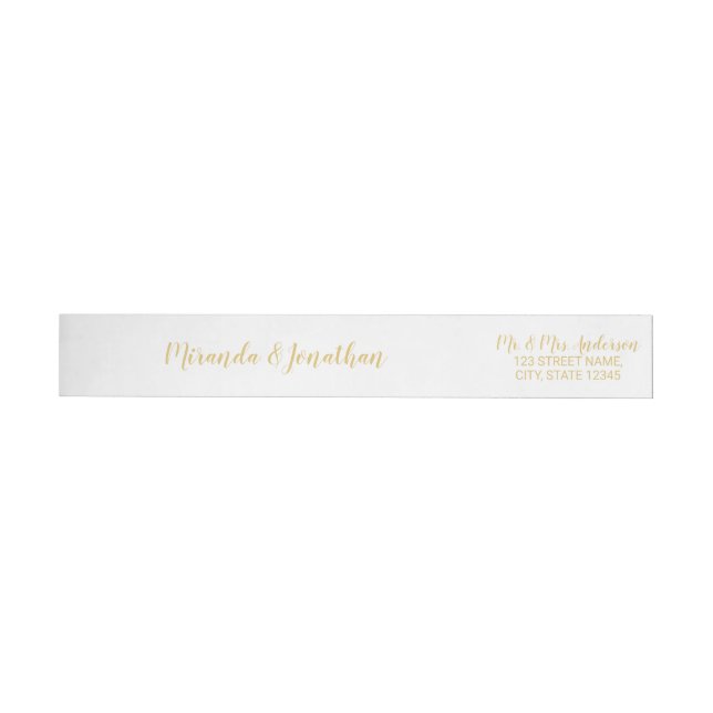 Bande Pour Adresse De Retour Script moderne Mariage blanc et or (Individuel)