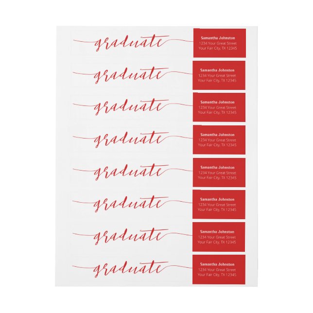 Bande Pour Adresse De Retour Script Red Graduate moderne envelopper autour du É (Feuille)