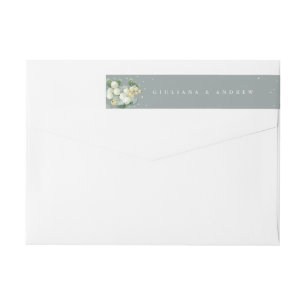 Bande Pour Adresse De Retour Seafoam Green Snowberry+Eucalyptus Mariage Classic